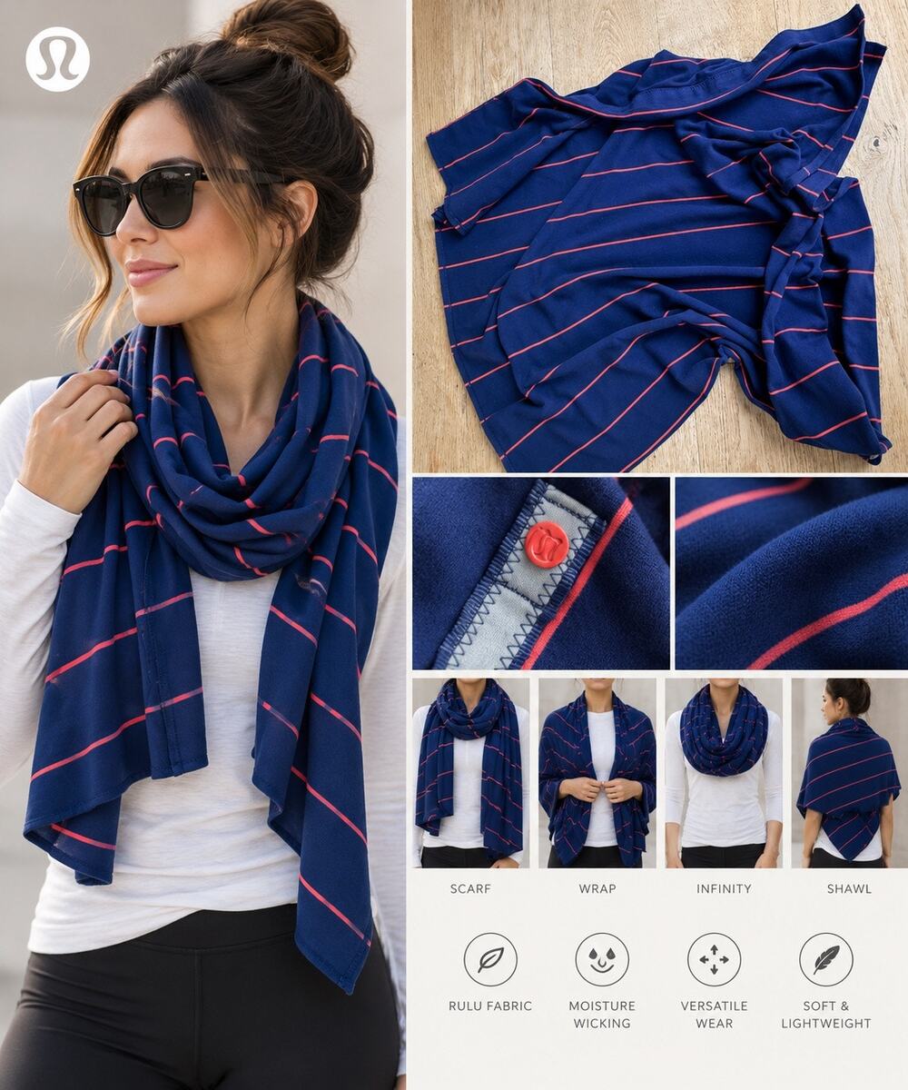 Lululemon Vinyasa Scarf Rulu Sailor Stripe Hero Blue Red Snap Wrap